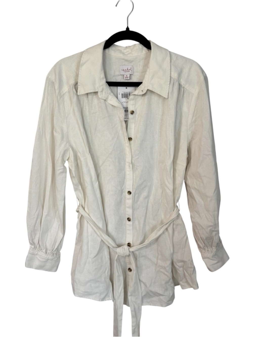 Ingrid Isabel Long Sleeve Linen Button Up Cotton Shirt in White Sz XL NWT